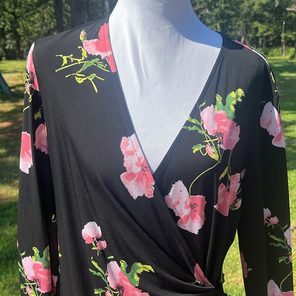 ANNE KLEIN … BLACK FLORAL PRINT DRESS ……452 - Picture 3 of 12